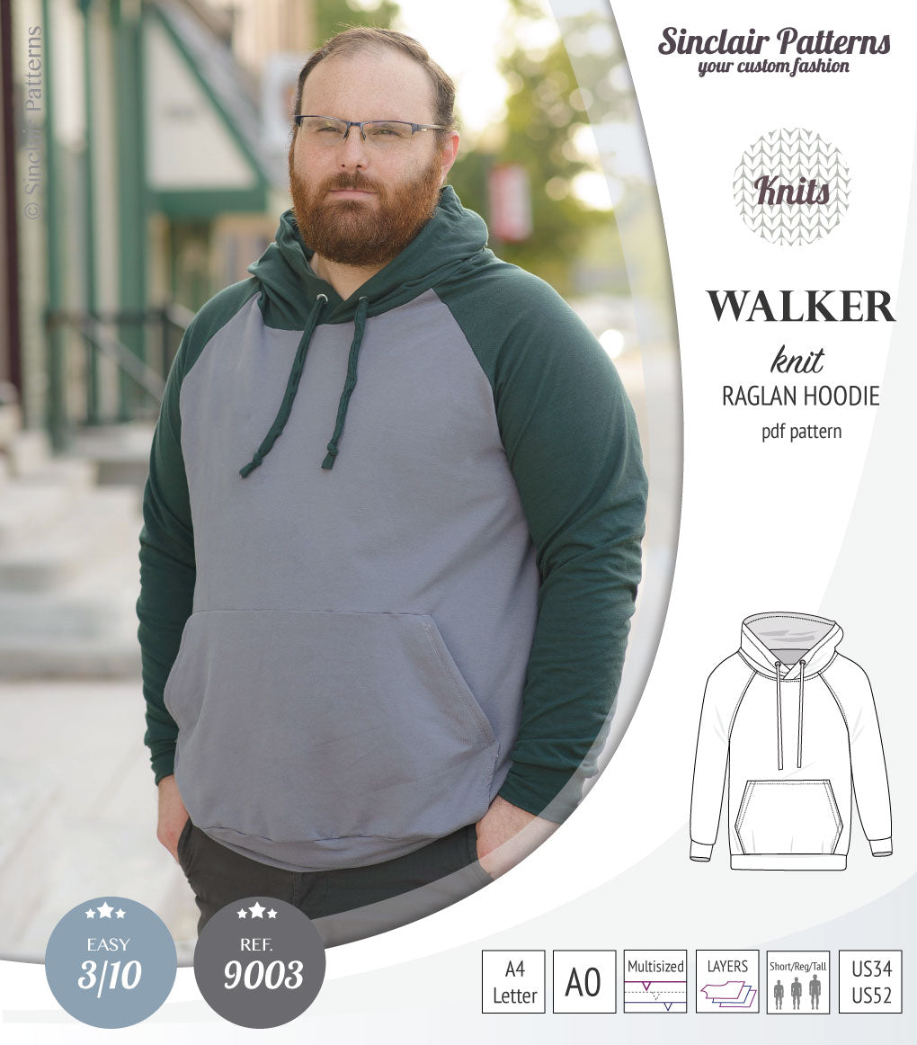 Walker classic raglan hoodie for men PDF Sinclair Patterns