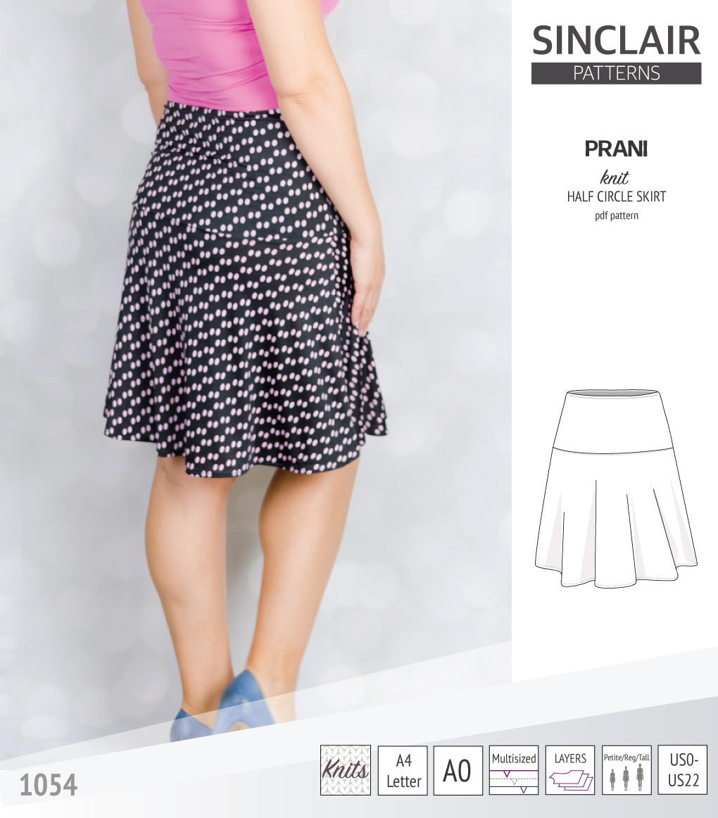 Prani half circle wide band knit skirt PDF Sinclair Patterns