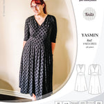 Pdf sewing patterns - S1025 Yasmin knit V neck dress with gathered or flared skirt by Sinclair Patterns 