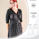 Pdf sewing patterns - S1025 Yasmin knit V neck dress with gathered or flared skirt by Sinclair Patterns 