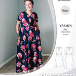 Pdf sewing patterns - S1025 Yasmin knit V neck dress with gathered or flared skirt by Sinclair Patterns 