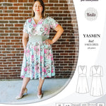 Pdf sewing patterns - S1025 Yasmin knit V neck dress with gathered or flared skirt by Sinclair Patterns 