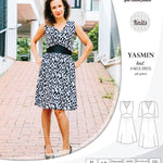 Pdf sewing patterns - S1025 Yasmin knit V neck dress with gathered or flared skirt by Sinclair Patterns 