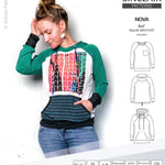 PDF sewing pattern Raglan sweatshirt sweater hoodie for women with kangaroo pocket, hood, cowl and drawstrings