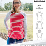 PDF sewing pattern Raglan sweatshirt sweater hoodie for women with kangaroo pocket, hood, cowl and drawstrings