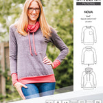 PDF sewing pattern Raglan sweatshirt sweater hoodie for women with kangaroo pocket, hood, cowl and drawstrings