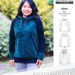 PDF sewing pattern Raglan sweatshirt sweater hoodie for women with kangaroo pocket, hood, cowl and drawstrings