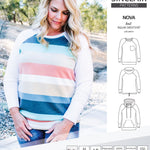 PDF sewing pattern Raglan sweatshirt sweater hoodie for women with kangaroo pocket, hood, cowl and drawstrings