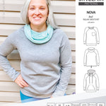 PDF sewing pattern Raglan sweatshirt sweater hoodie for women with kangaroo pocket, hood, cowl and drawstrings