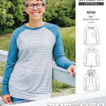 PDF sewing pattern Raglan sweatshirt sweater hoodie for women with kangaroo pocket, hood, cowl and drawstrings