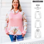 PDF sewing pattern Raglan sweatshirt sweater hoodie for women with kangaroo pocket, hood, cowl and drawstrings