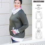 PDF sewing pattern Raglan sweatshirt sweater hoodie for women with kangaroo pocket, hood, cowl and drawstrings