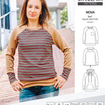 PDF sewing pattern Raglan sweatshirt sweater hoodie for women with kangaroo pocket, hood, cowl and drawstrings