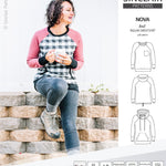 PDF sewing pattern Raglan sweatshirt sweater hoodie for women with kangaroo pocket, hood, cowl and drawstrings