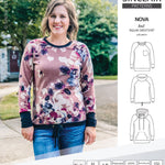 PDF sewing pattern Raglan sweatshirt sweater hoodie for women with kangaroo pocket, hood, cowl and drawstrings