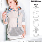 PDF sewing pattern Raglan sweatshirt sweater hoodie for women with kangaroo pocket, hood, cowl and drawstrings