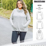 PDF sewing pattern Raglan sweatshirt sweater hoodie for women with kangaroo pocket, hood, cowl and drawstrings