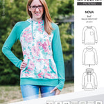 PDF sewing pattern Raglan sweatshirt sweater hoodie for women with kangaroo pocket, hood, cowl and drawstrings