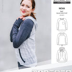 PDF sewing pattern Raglan sweatshirt sweater hoodie for women with kangaroo pocket, hood, cowl and drawstrings