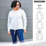 PDF sewing pattern Raglan sweatshirt sweater hoodie for women with kangaroo pocket, hood, cowl and drawstrings