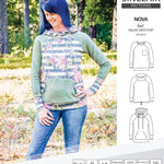 PDF sewing pattern Raglan sweatshirt sweater hoodie for women with kangaroo pocket, hood, cowl and drawstrings