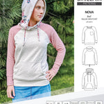 PDF sewing pattern Raglan sweatshirt sweater hoodie for women with kangaroo pocket, hood, cowl and drawstrings