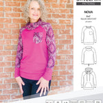 PDF sewing pattern Raglan sweatshirt sweater hoodie for women with kangaroo pocket, hood, cowl and drawstrings