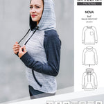 PDF sewing pattern Raglan sweatshirt sweater hoodie for women with kangaroo pocket, hood, cowl and drawstrings