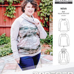 PDF sewing pattern Raglan sweatshirt sweater hoodie for women with kangaroo pocket, hood, cowl and drawstrings