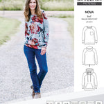 PDF sewing pattern Raglan sweatshirt sweater hoodie for women with kangaroo pocket, hood, cowl and drawstrings