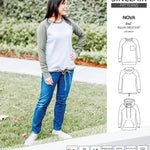 PDF sewing pattern Raglan sweatshirt sweater hoodie for women with kangaroo pocket, hood, cowl and drawstrings