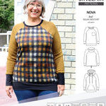 PDF sewing pattern Raglan sweatshirt sweater hoodie for women with kangaroo pocket, hood, cowl and drawstrings