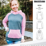 PDF sewing pattern Raglan sweatshirt sweater hoodie for women with kangaroo pocket, hood, cowl and drawstrings