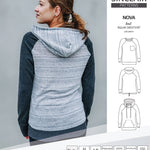 PDF sewing pattern Raglan sweatshirt sweater hoodie for women with kangaroo pocket, hood, cowl and drawstrings