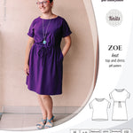 Sinclair Patterns S1032 Zoe relaxed fit dolman top and drawstring knit dress or top for women pdf sewing pattern