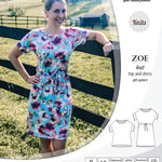 Sinclair Patterns S1032 Zoe relaxed fit dolman top and drawstring knit dress or top for women pdf sewing pattern