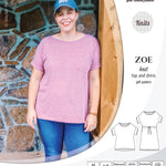 Sinclair Patterns S1032 Zoe relaxed fit dolman top and drawstring knit dress or top for women pdf sewing pattern