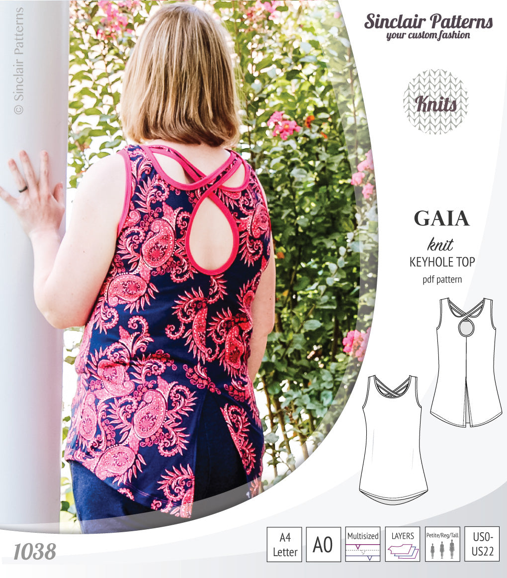 Pdf sewing pattern Gaia knit racerback keyhole tank top by Sinclair Patterns