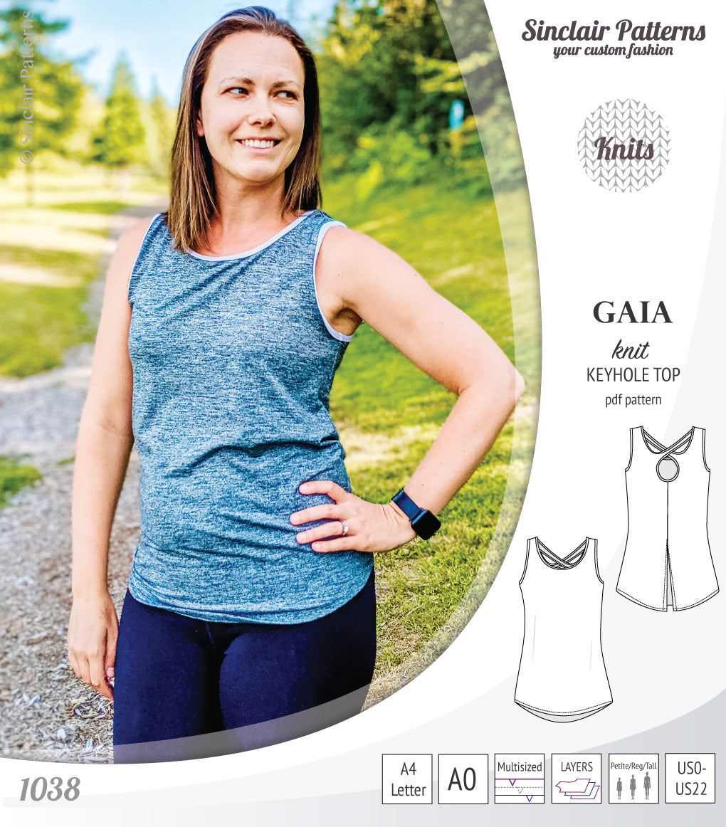 Pdf sewing pattern Gaia knit racerback keyhole tank top by Sinclair Patterns