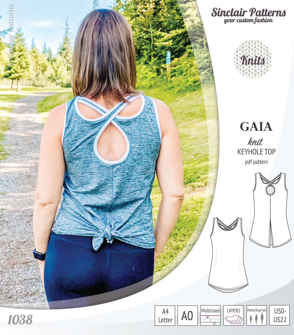 Pdf sewing pattern Gaia knit racerback keyhole tank top by Sinclair Patterns