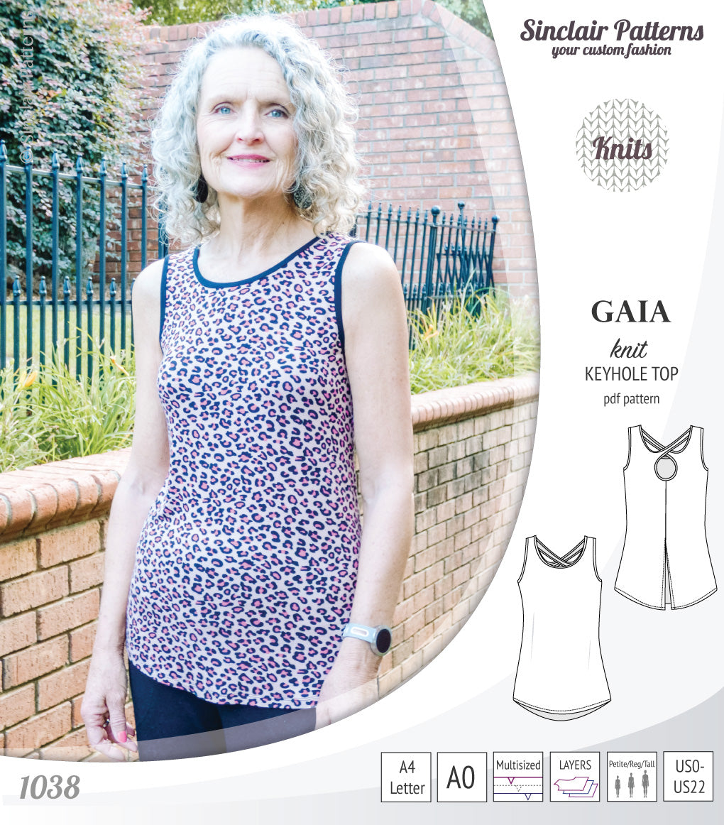 Pdf sewing pattern Gaia knit racerback keyhole tank top by Sinclair Patterns