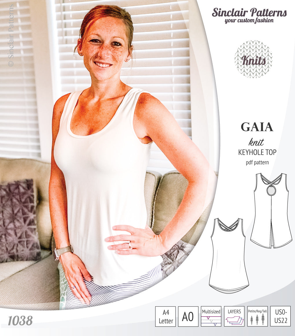 Pdf sewing pattern Gaia knit racerback keyhole tank top by Sinclair Patterns