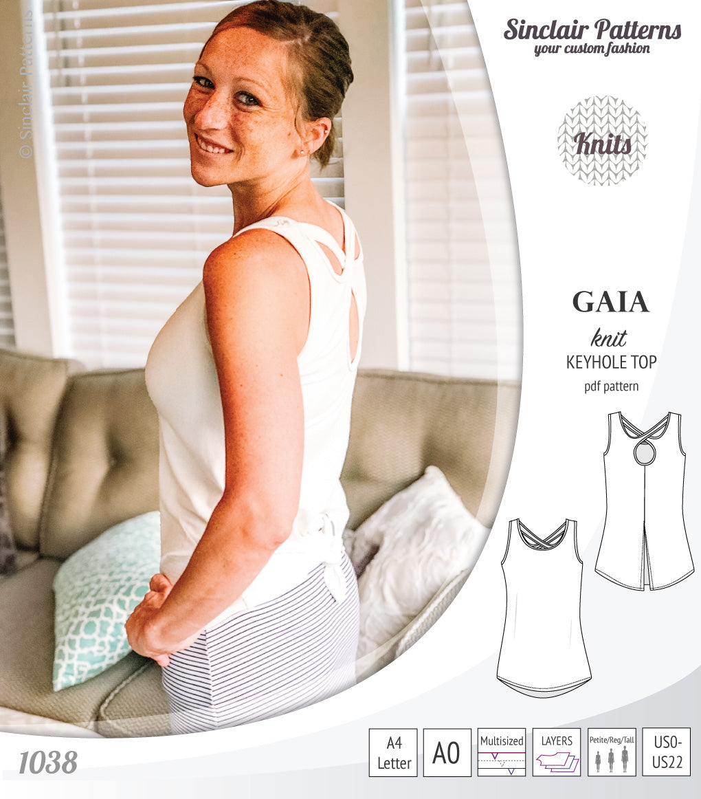 Pdf sewing pattern Gaia knit racerback keyhole tank top by Sinclair Patterns