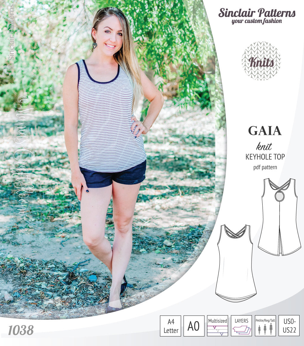 Pdf sewing pattern Gaia knit racerback keyhole tank top by Sinclair Patterns