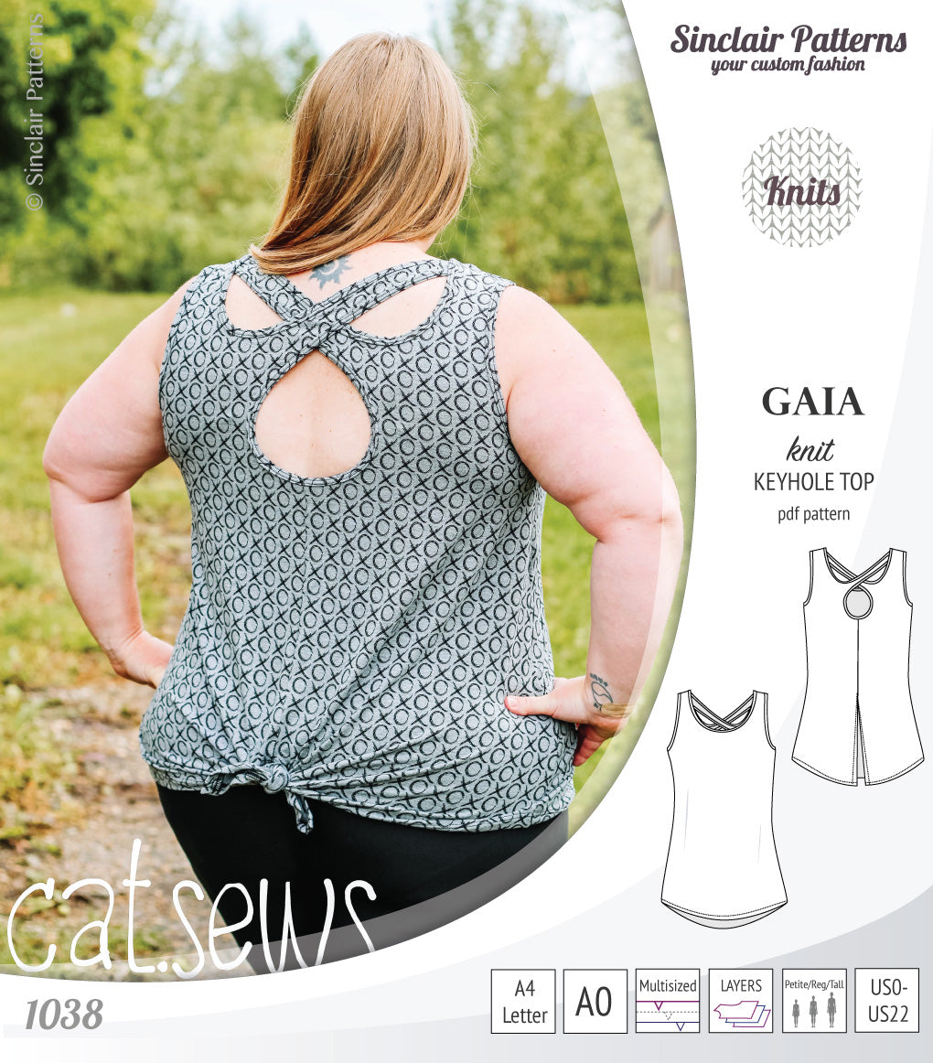 Pdf sewing pattern Gaia knit racerback keyhole tank top by Sinclair Patterns