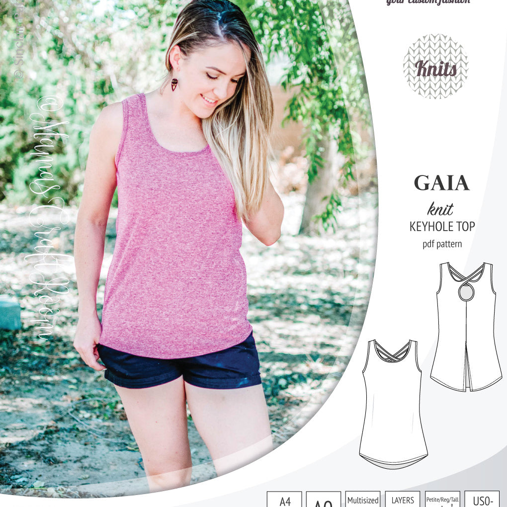 Pdf sewing pattern Gaia knit racerback keyhole tank top by Sinclair Patterns