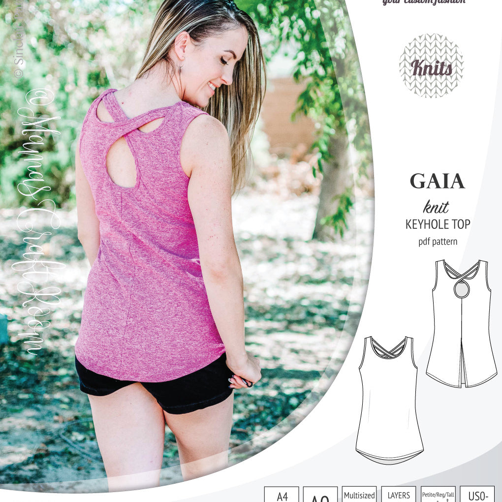 Pdf sewing pattern Gaia knit racerback keyhole tank top by Sinclair Patterns