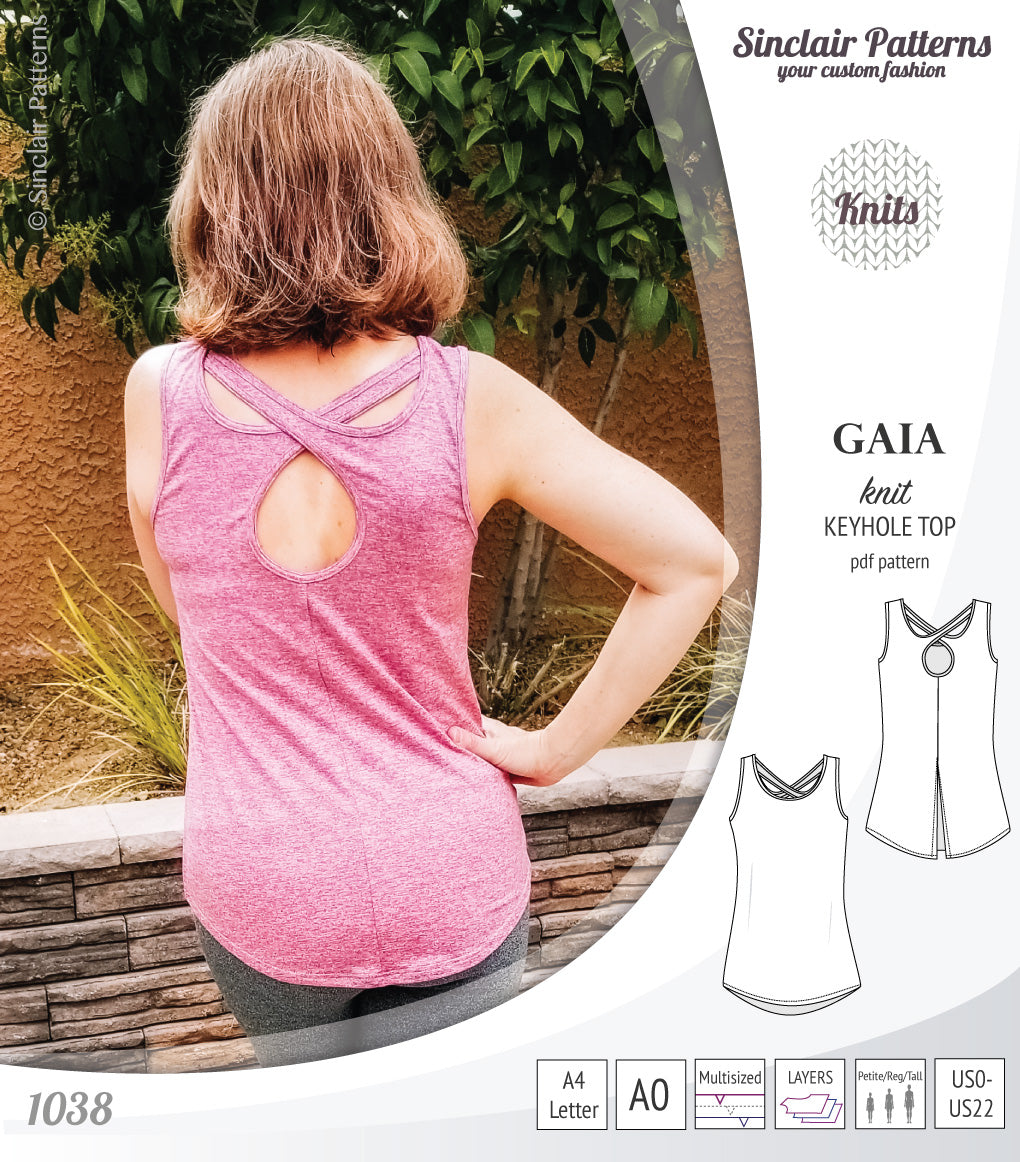 Pdf sewing pattern Gaia knit racerback keyhole tank top by Sinclair Patterns