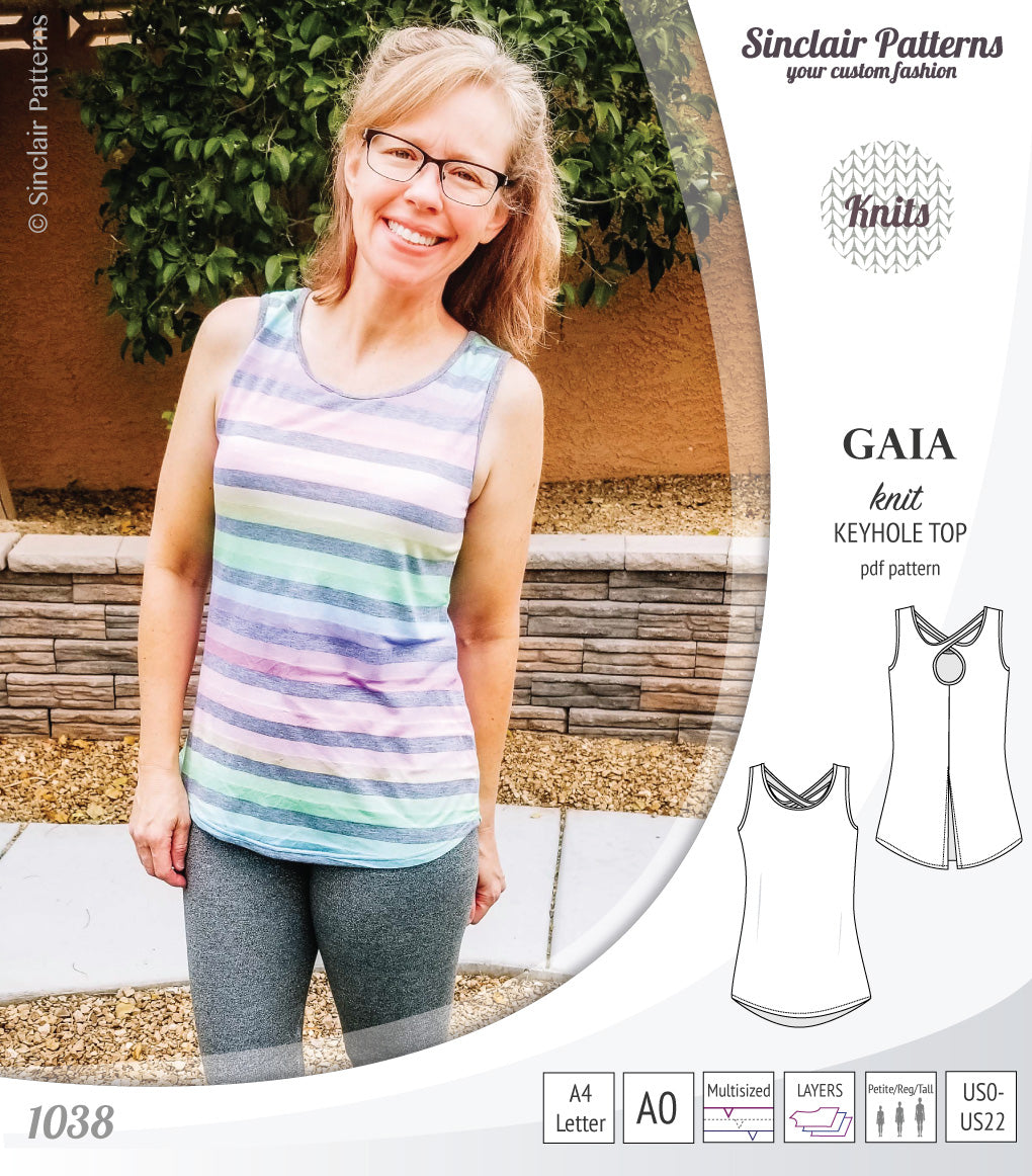 Pdf sewing pattern Gaia knit racerback keyhole tank top by Sinclair Patterns