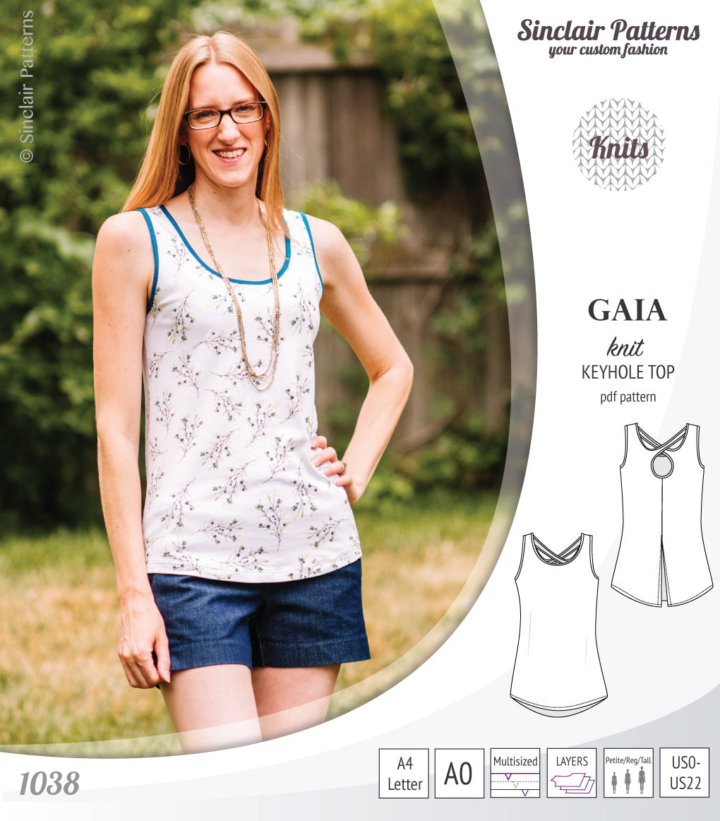 Pdf sewing pattern Gaia knit racerback keyhole tank top by Sinclair Patterns